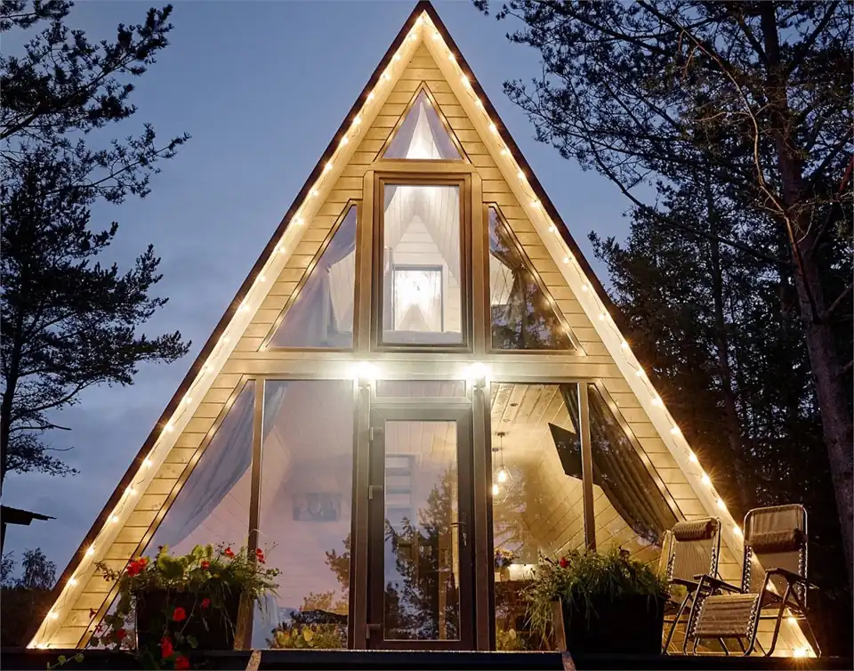A-FRAME Dream House на первой линии с антресолью, террасой и банным чаном