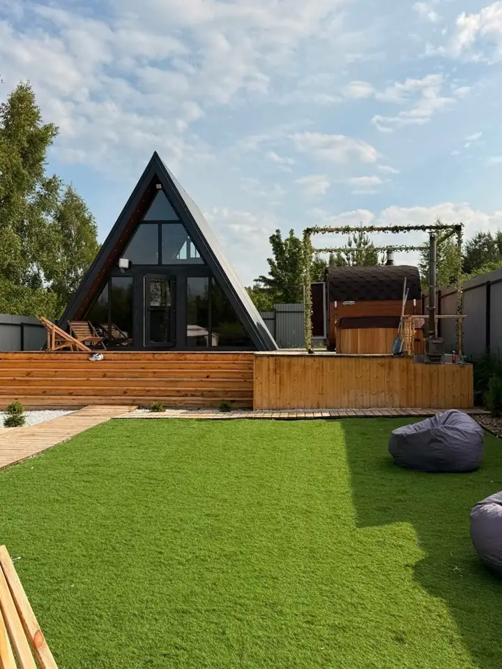 Дом A-frame №2 с панорамной баней и фурако