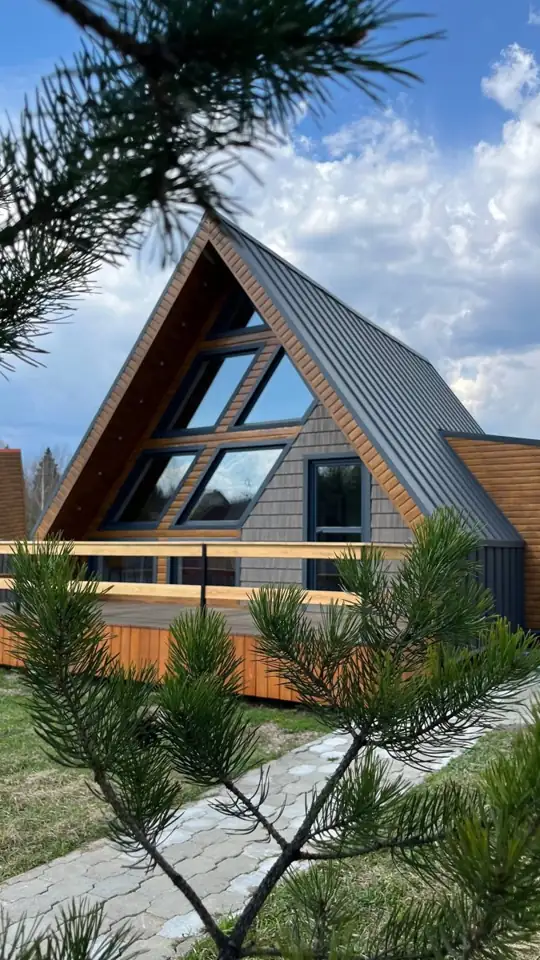 Большой New A-Frame 84 м² с фурако на террасе