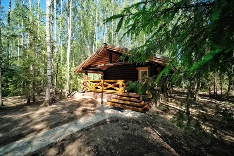Двухкомнатный коттедж 42 м² с крытой террасой в берёзах