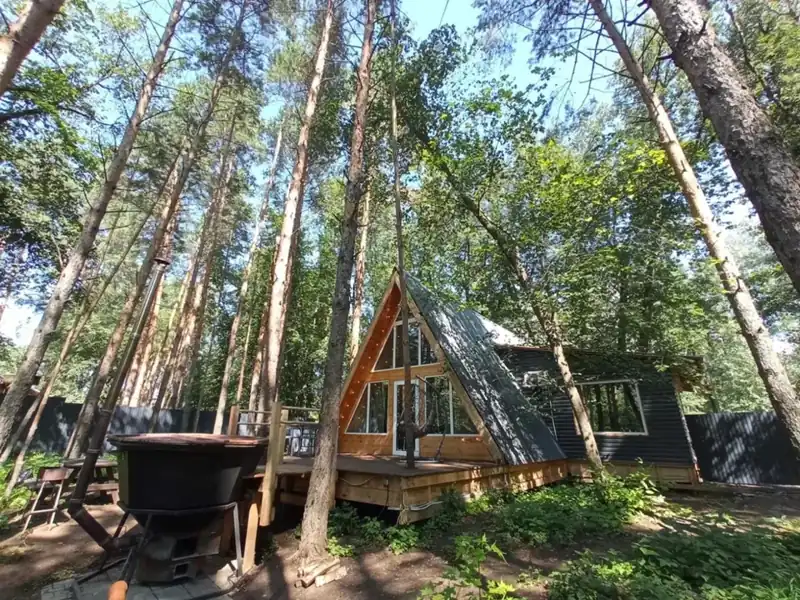 A-Frame №6 «Grand» с сауной и чаном на огороженном участке