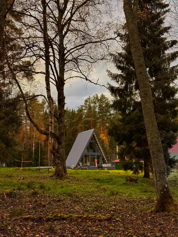 А-фрейм с купелью в лесу на Валдае, фото 1